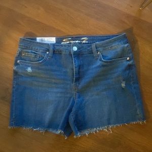 NWT$59 Seven 7 Womens Cut Hem Wildfire Blue Stretch Weekend Denim Shorts Size 14